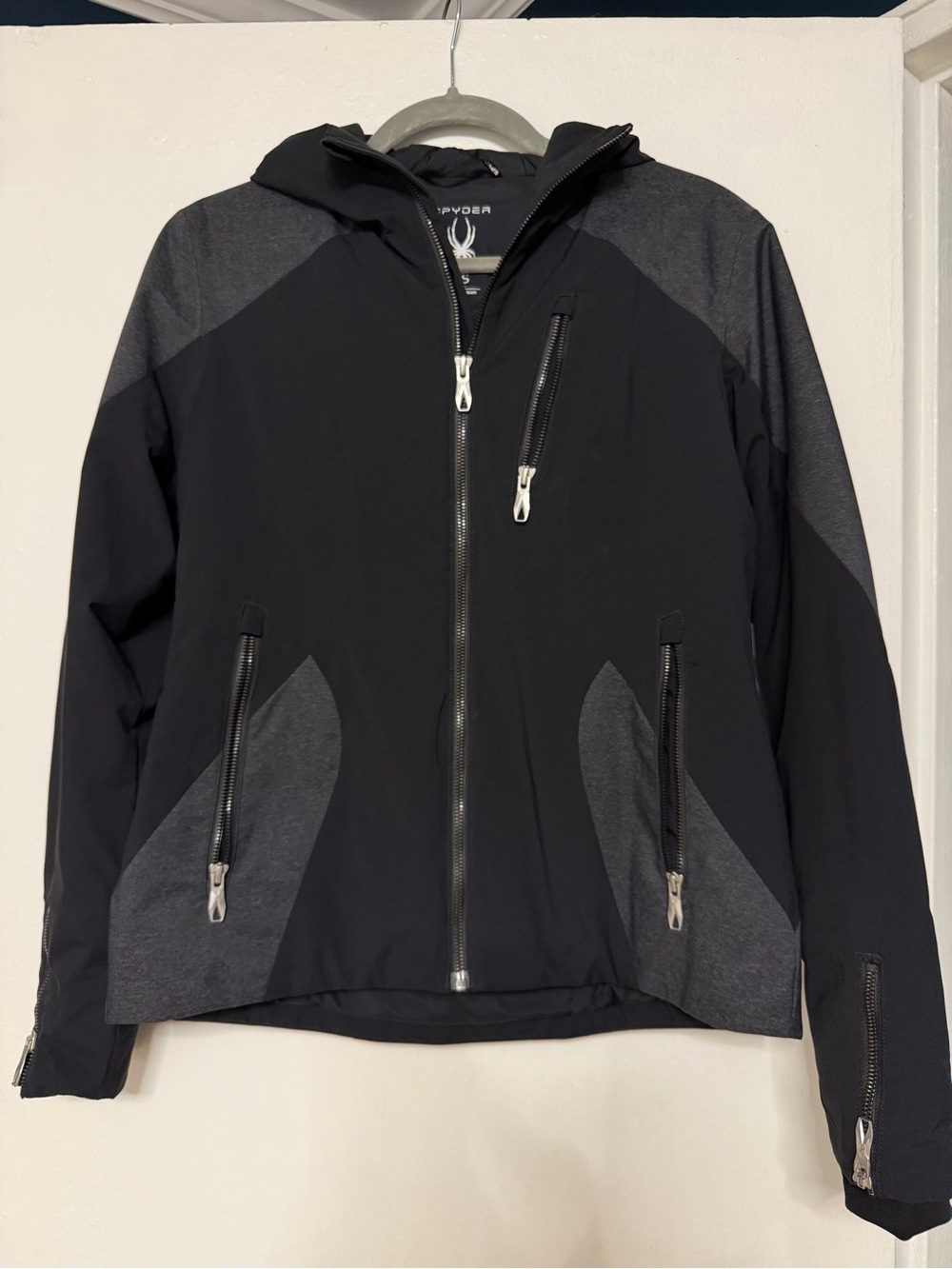Spyder Women's Black and Charcoal Hooded Softshell Insulated Jacket